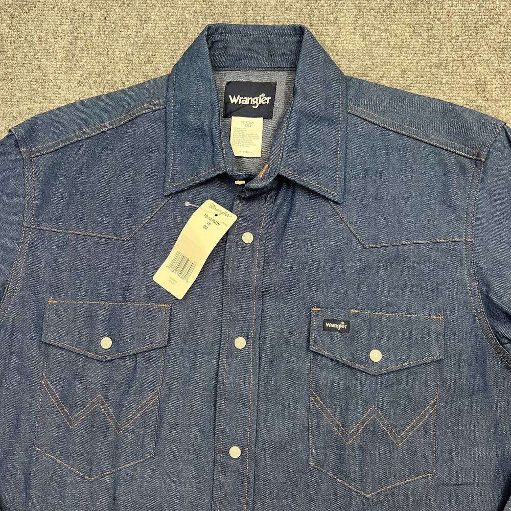Wrangler Western Shirt Men's 16 X 33 Blue Denim 100% Cotton Pockets Pearl Snap - Picture 3 of 9